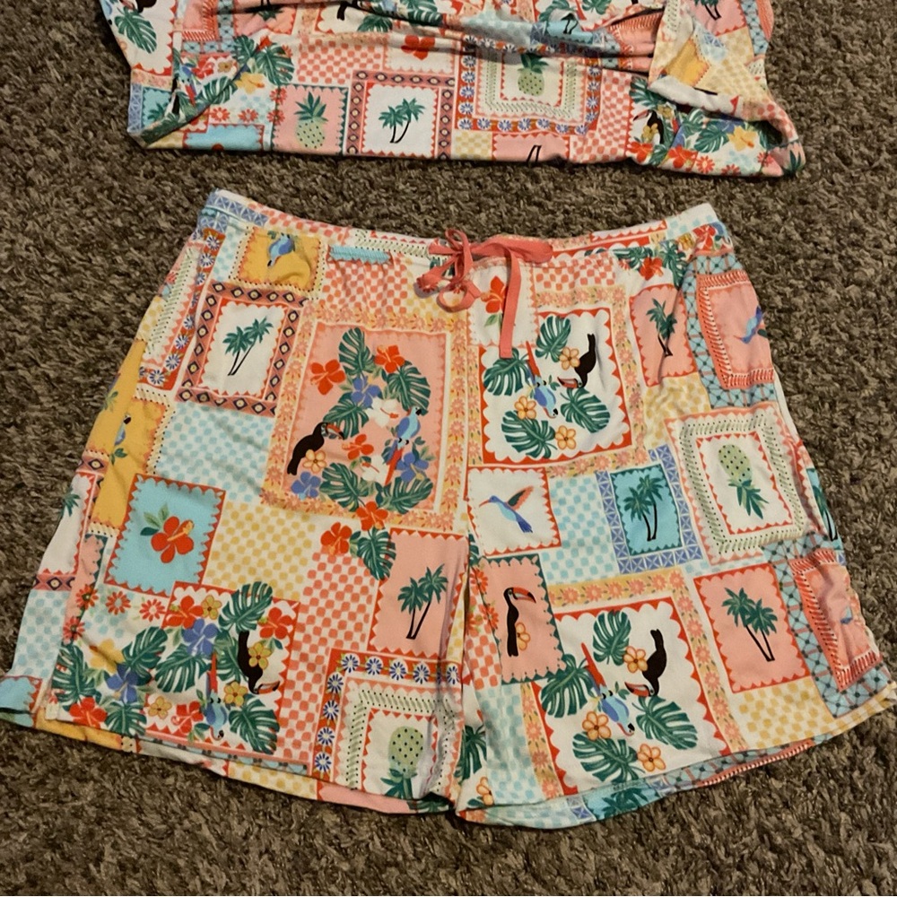 Tropical Patchwork Print Two-Piece Lounge Set - Multicolor XL - Picture 2 of 5